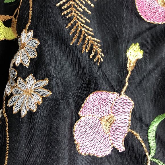 H&M Skirt Womens 8 Black Mesh Floral Embroidery Lined Boho Cottagecore Coquette‎ - Picture 7 of 16